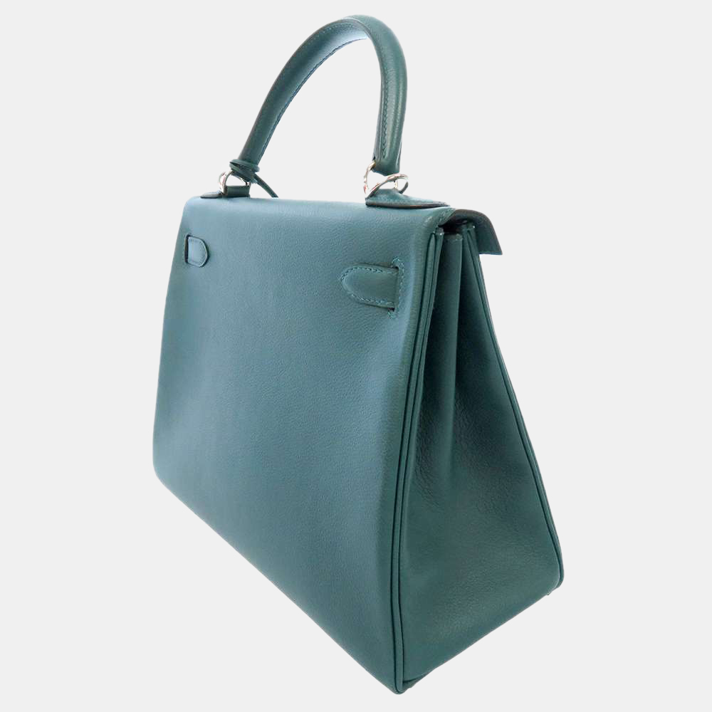 

Hermes Blue Verso Evercolor Leather Palladium Hardware Kelly 28 Bag