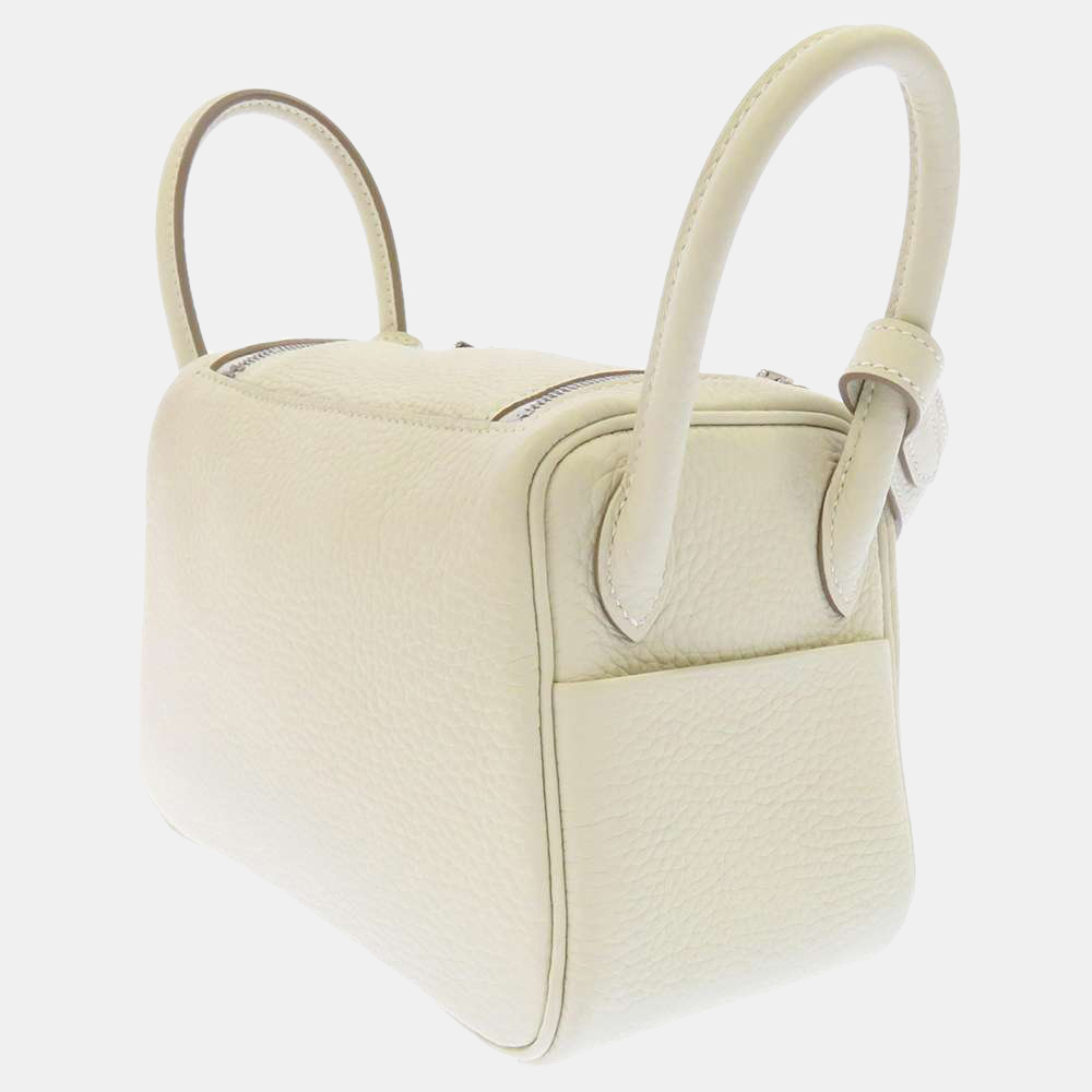 

Hermes White Clemence Leather Mini Lindy Bag