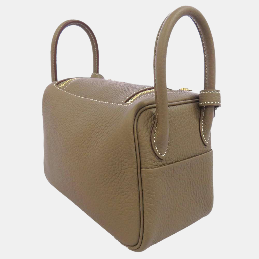 

Hermes Brown Clemence Leather Mini Lindy Bag