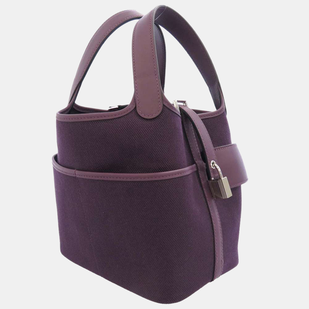 

Hermes Purple Swift and Toile Geoland Cargo Picotin Lock 18 Palladium Hardware Bag