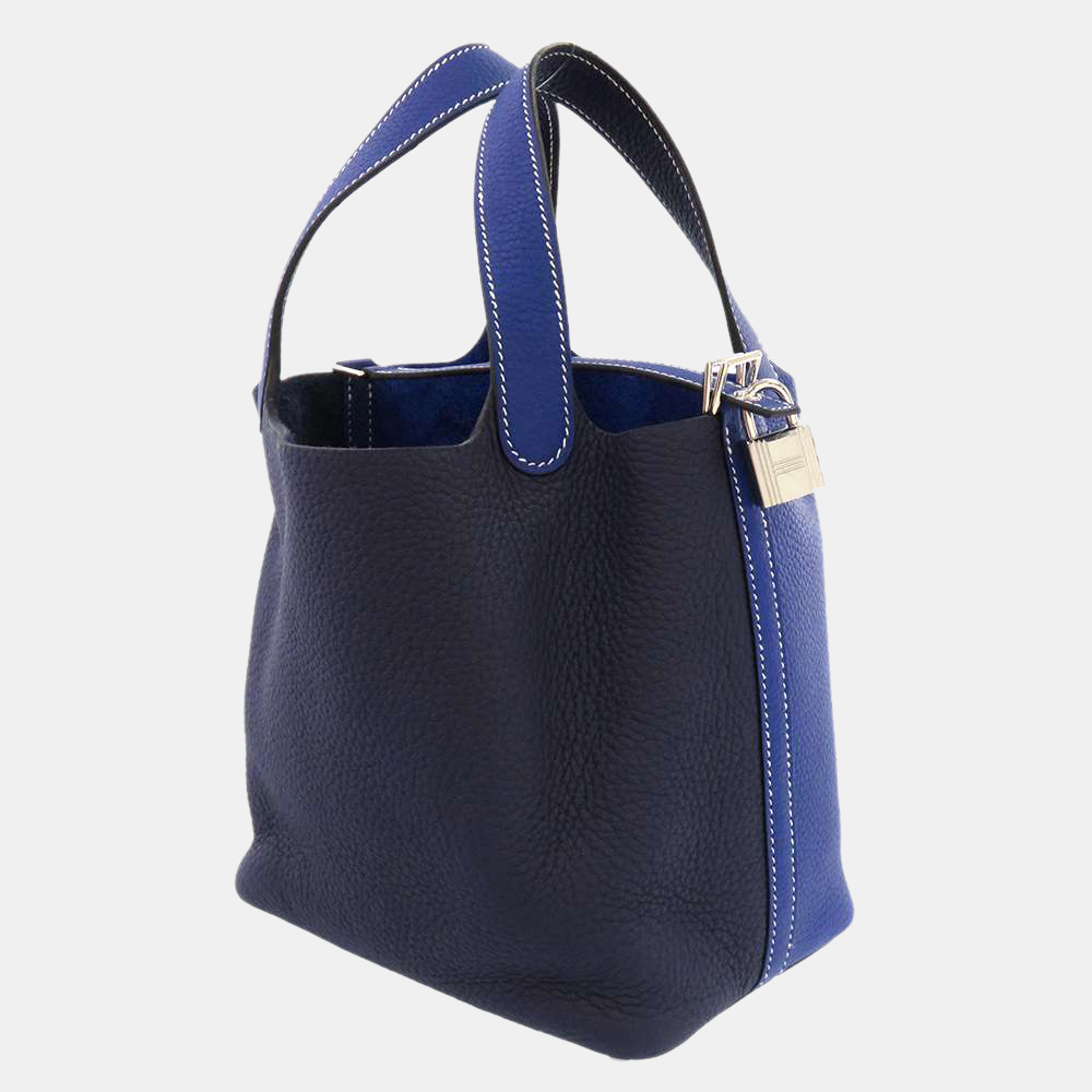 

Hermes Blue Clemence Casaque Picotin Lock 18 Palladium Hardware Bag