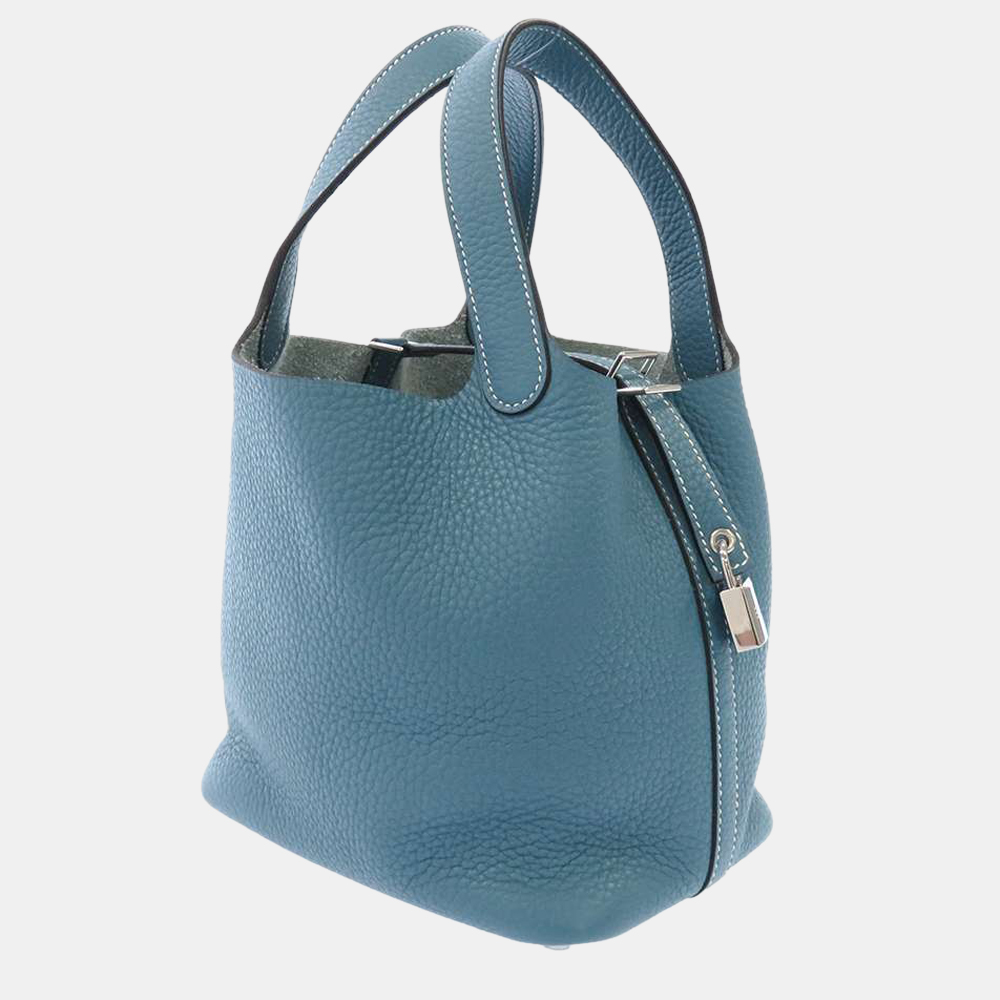 

Hermes Blue Taurillon Clemence Leather Picotin Lock PM Top Handle Bag