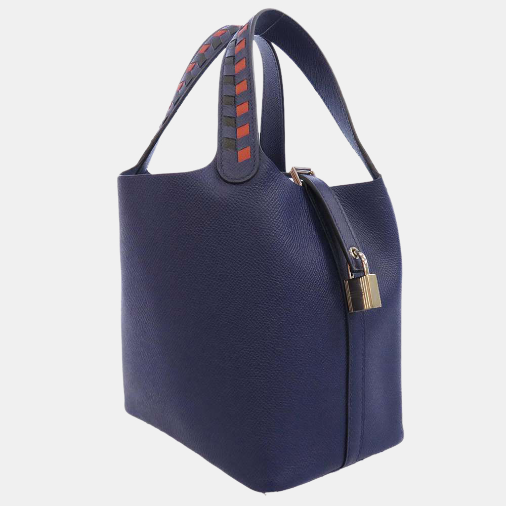 

Hermes Bleu Encre/Brique/Black Epsom Leather Picotin Lock Tressage 18 Bag, Blue