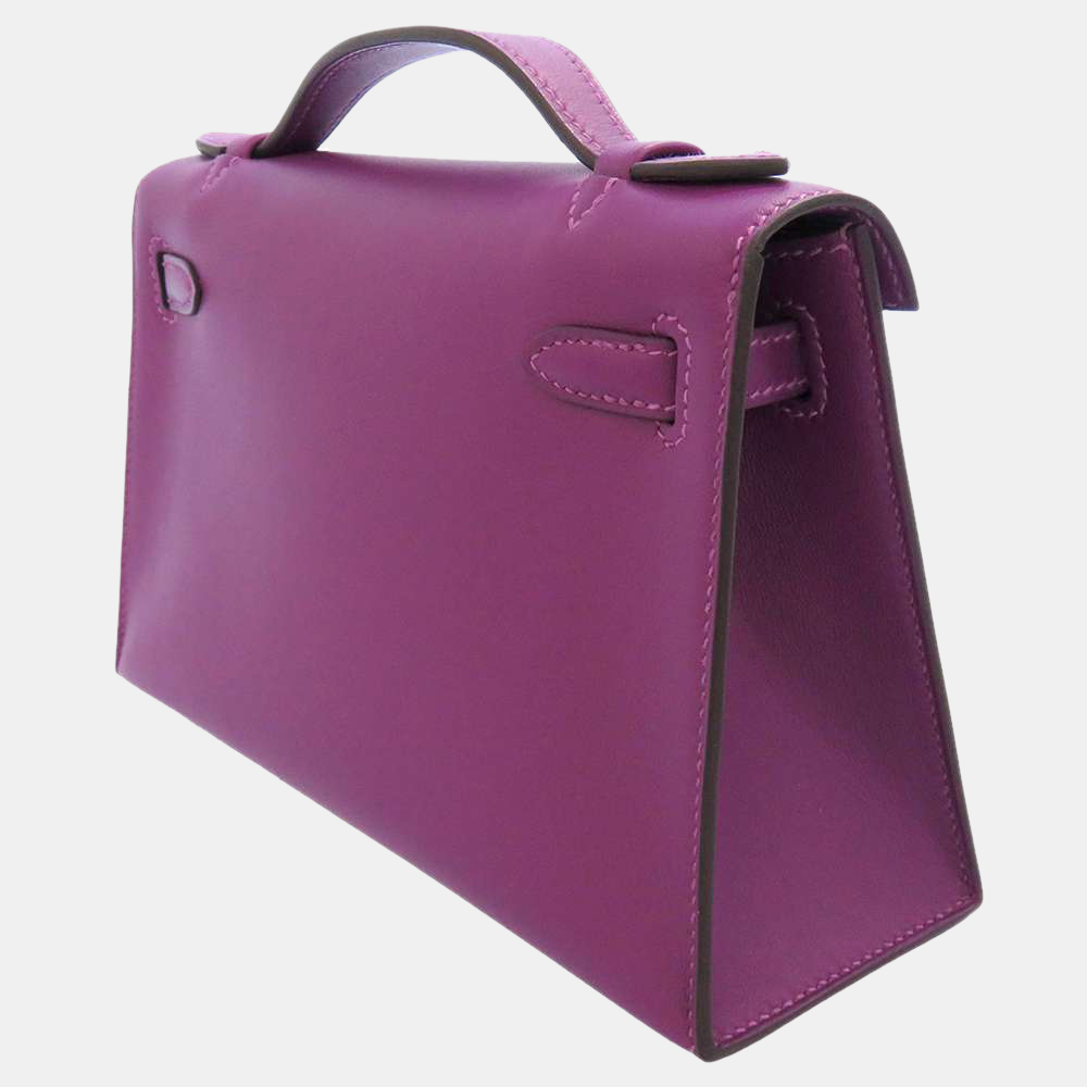 

Hermes Purple Swift Leather Kelly Pochette Bag