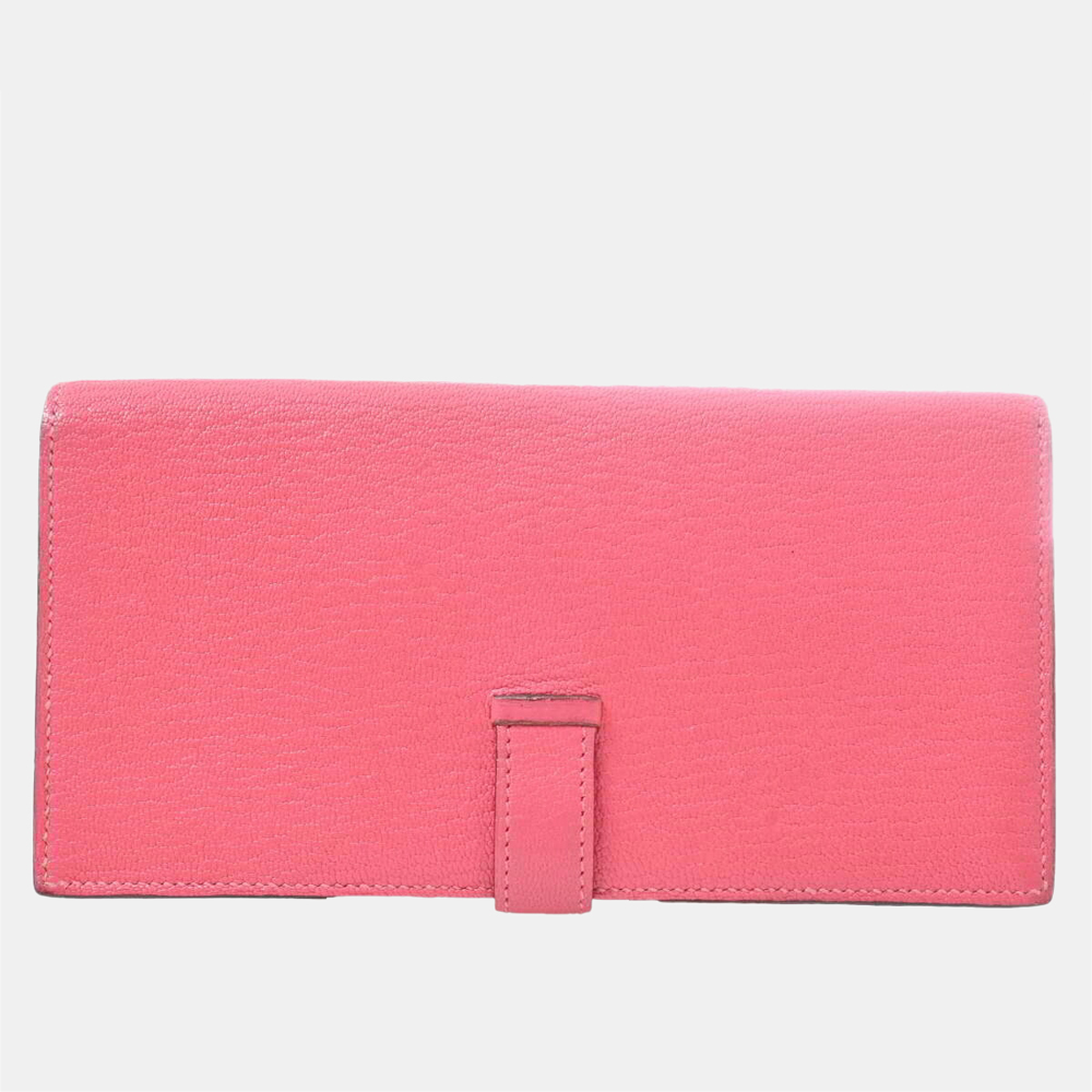 

Hermes Chevre Bearnsfre Bi-Fold Long Wallet Pink