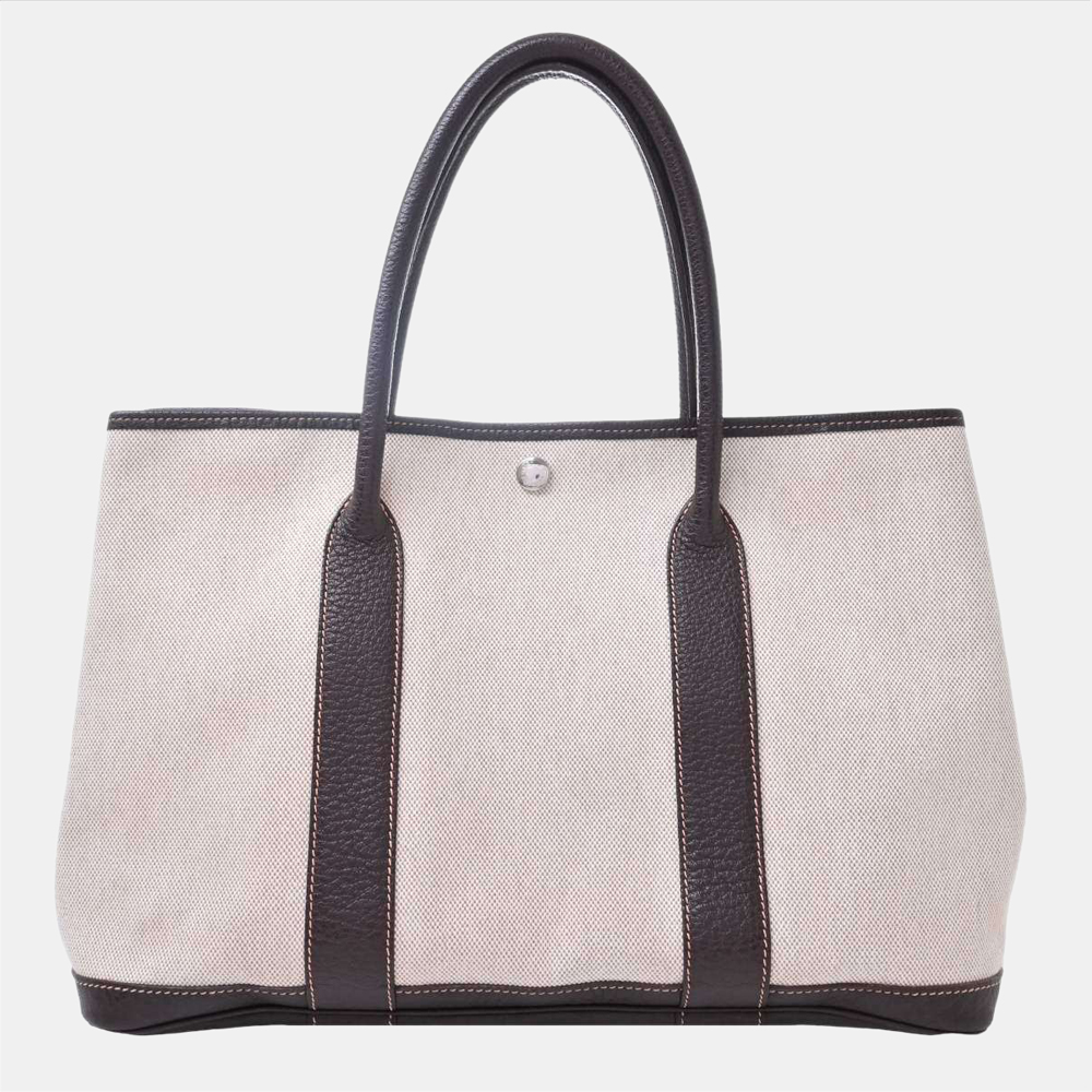 

Hermes Garden Women's Toile H,Negonda Leather Tote Bag Brown,Ivory, Multicolor