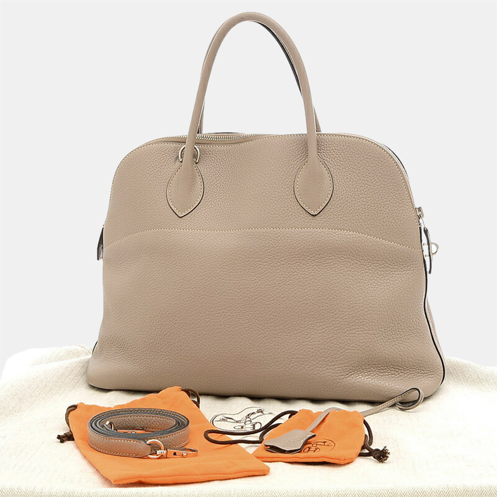 

Hermes Bolide Taurillon Clemence Leather Handbag,Shoulder Bag Gris Tourterelle, Grey