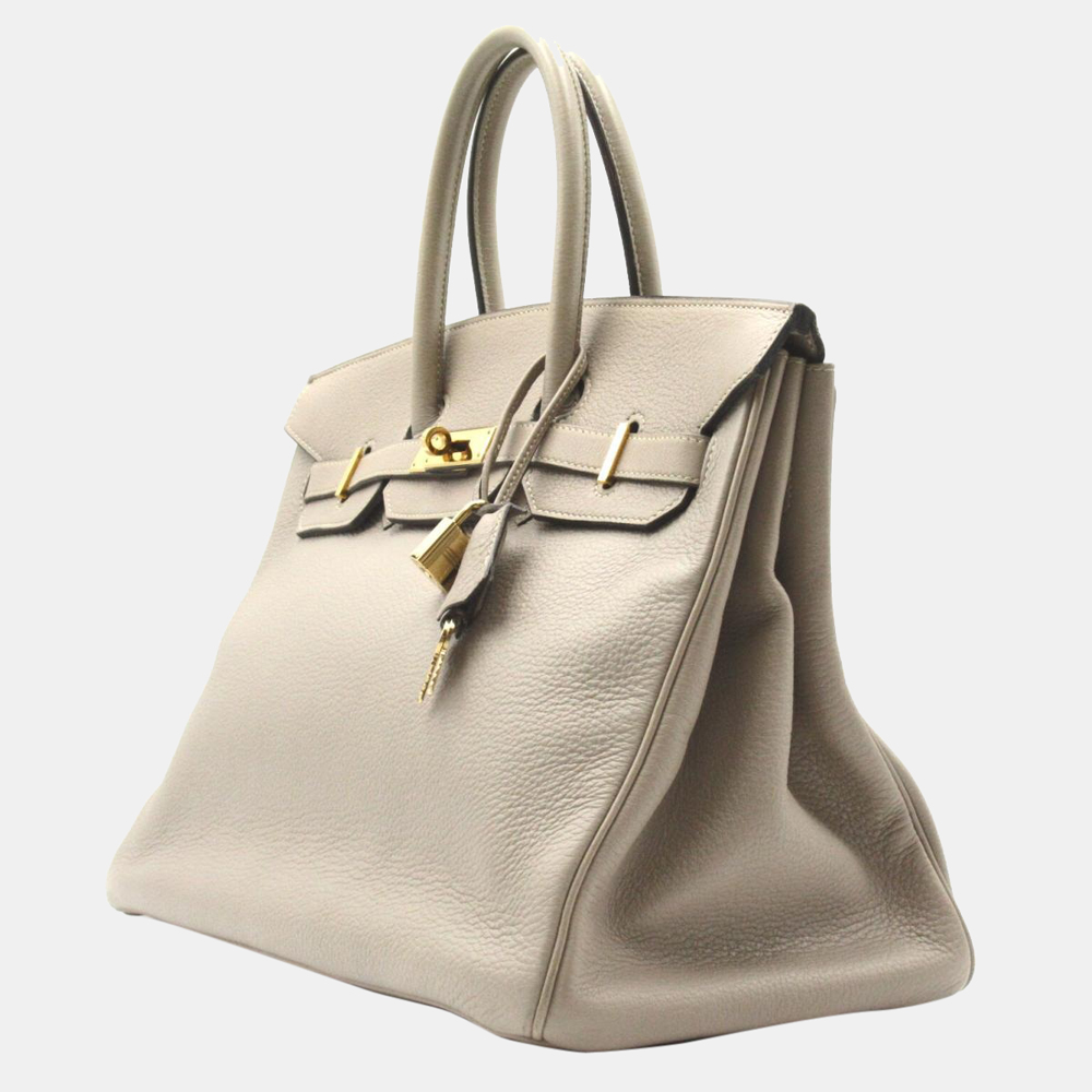 

Hermes Beige Clemence Leather Gold Hardware Birkin 35 Bag