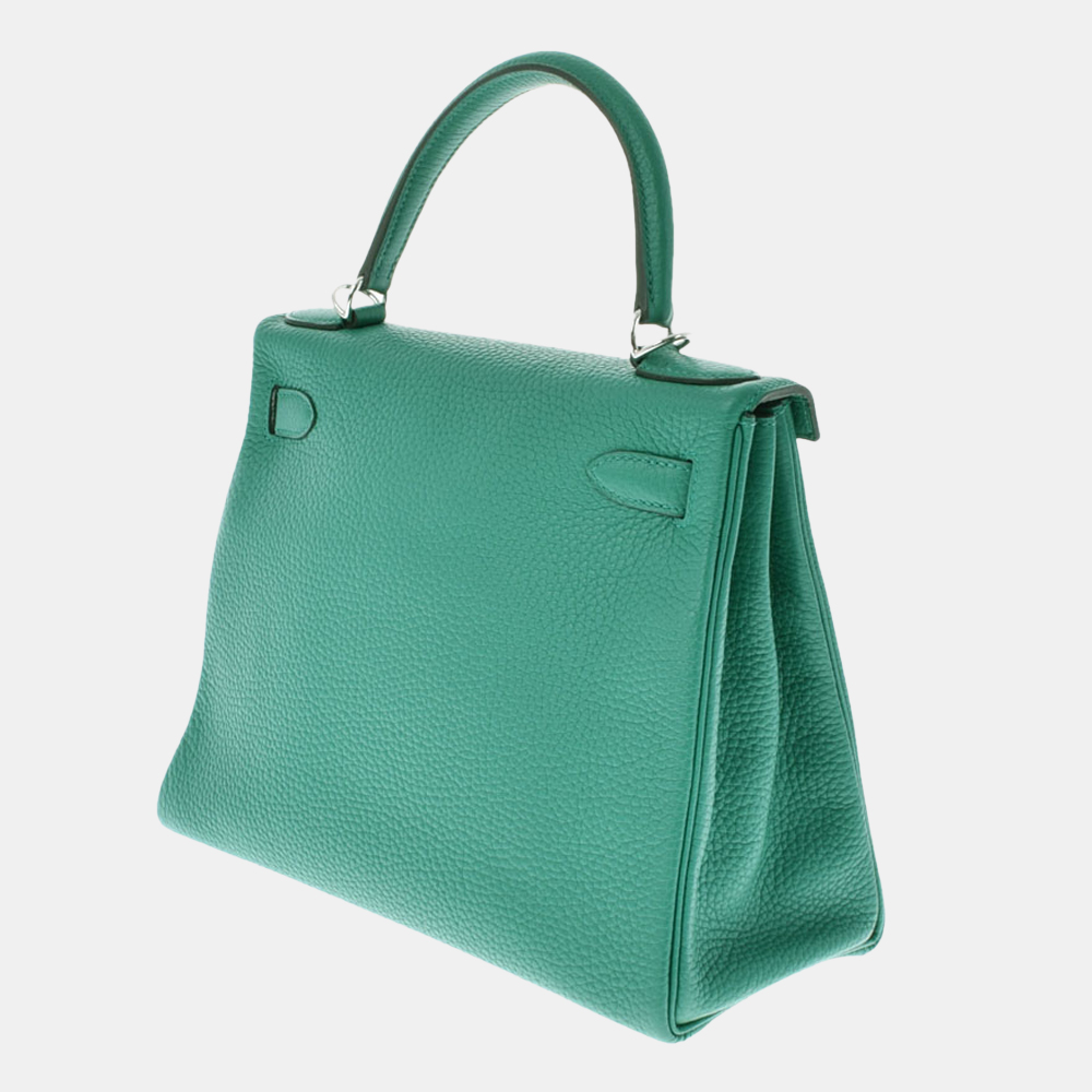 

Hermes Green Clemence Leather Palladium Hardware Kelly 28 Bag
