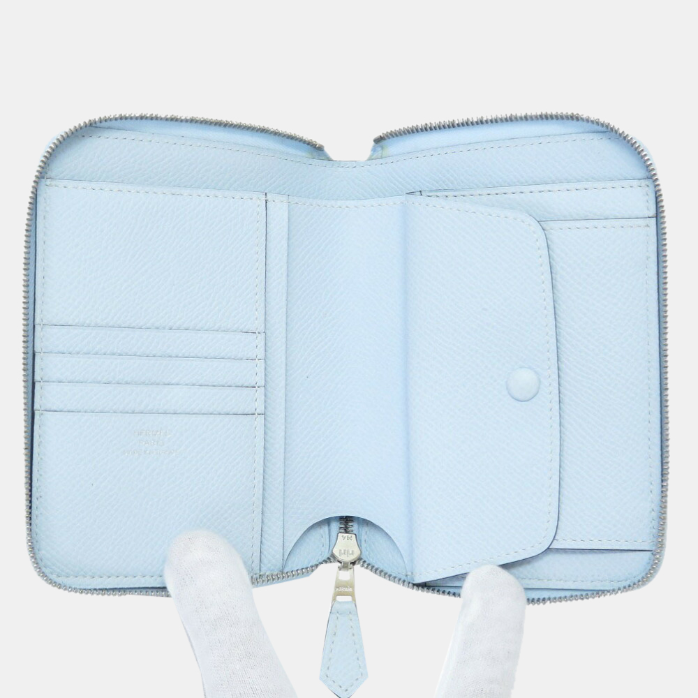 

Hermes Azap Vertical Vaux Epson Blue Zephyr Y Engraved () Round Bi-Fold Wallet 0153 HERMES