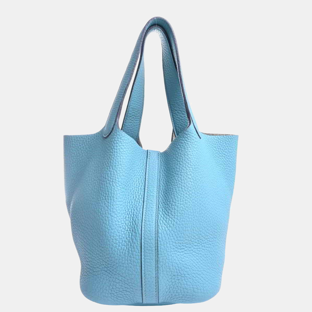 

Hermes Taurillon Clemence Picotan Lock PM Handbag Light Blue