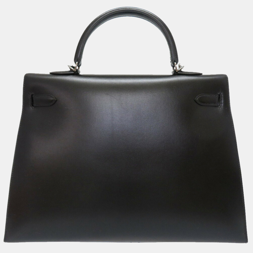 

Hermes Kelly 35 outer sewn box calf muffler black ruthenium metal fittings â¡ G engraved handbag bag 0023 HERMES