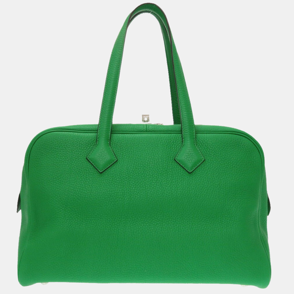 

Hermes Victoria 35 Taurillon Clemence Bamboo X Engraved (Made in 2016) Handbag Bag Green 0063 HERMES