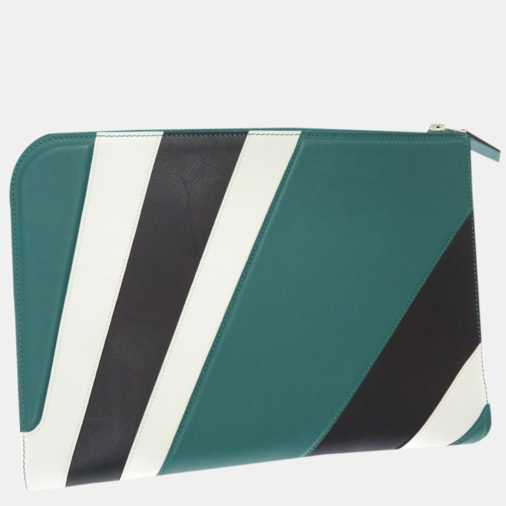 

Hermes Zip Tablet Racing Clutch Bag Evercolor / Everrain Malachite Y Engraved (2020) 0049 HERMES, Black