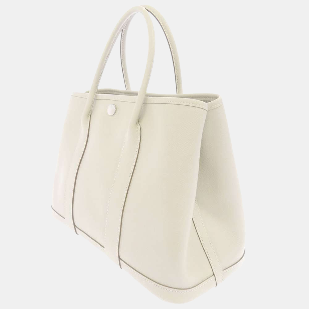 

Hermes White Epsom Leather Garden Party TPM Tote Bag