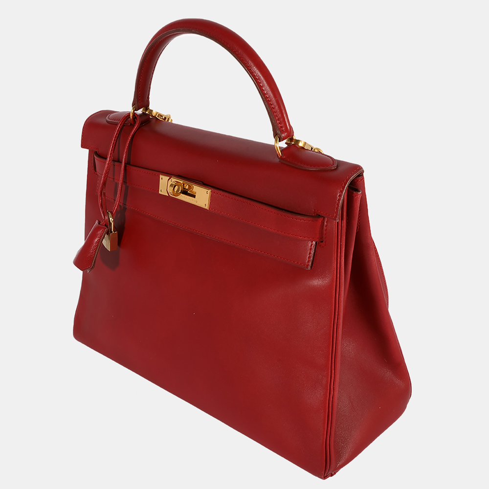 

Hermes Rouge Vif Tadelakt Retourne Kelly 32 GHW, Red