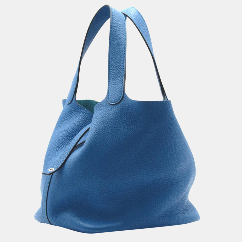 

Hermes Blue Taurillon Clemence Leather Picotin MM Tote Bag