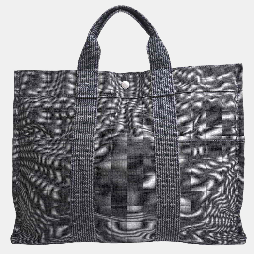 

Hermes Canvas Ale Line Tote MM Bag Black