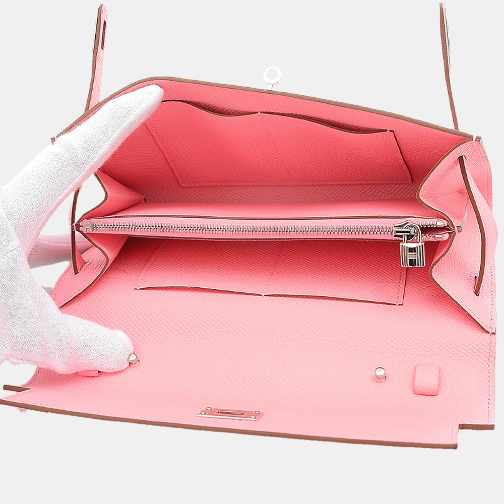 

Hermes Kelly Long To Go Epson Rose Confetti Z Engraved Handbag, Pink