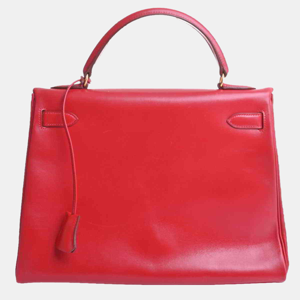 

Hermes Box Calf Kelly 32 Handbag Silver, Red