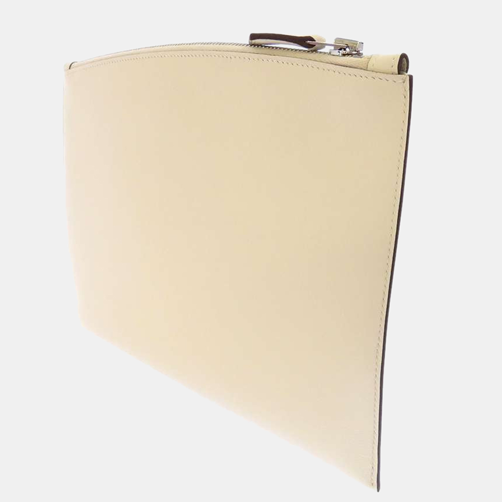 

Hermes White Swift Leather Pochette Bazar In And Out Clutch Bag