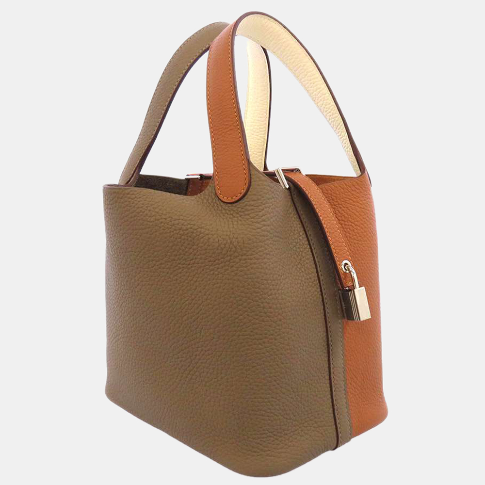 

Hermes Gold/Grey Taurillon Clemence Leather Picotin Lock 18 Casaque Tote Bag