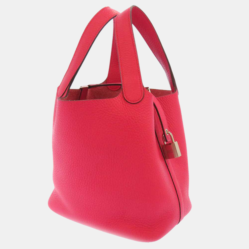 

Hermes Pink Taurillon Clemence Leather Picotin Lock PM Tote Bag