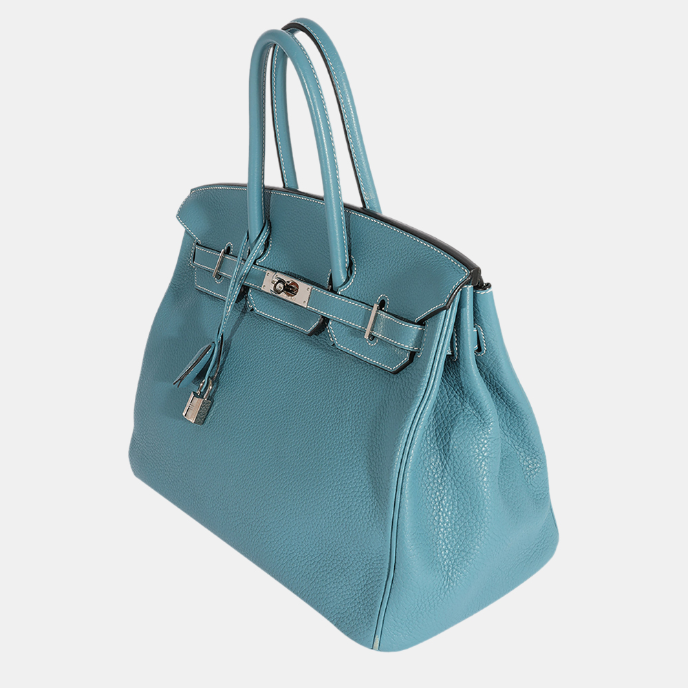 

Hermes Bleu Jean ClÃ©mence Birkin 35 PHW, Blue