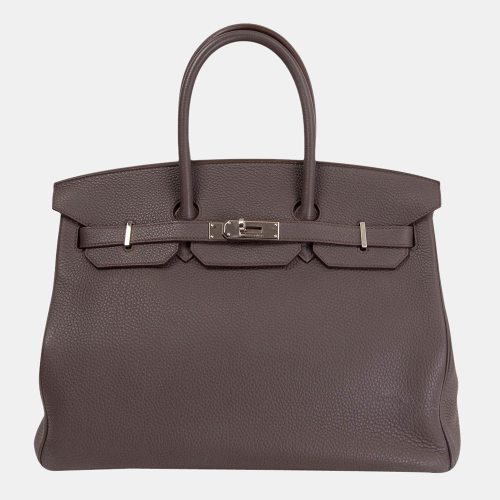 Pre-owned Hermes Grey Veau Togo Leather Palladium Hardware Birkin 35 Bag