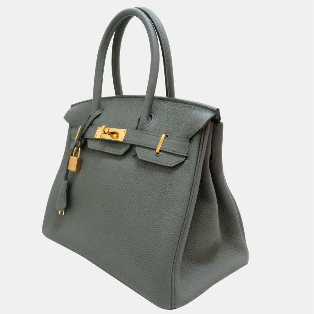 

Hermes Grey Clemence Leather Gold Hardware Birkin 30 Bag