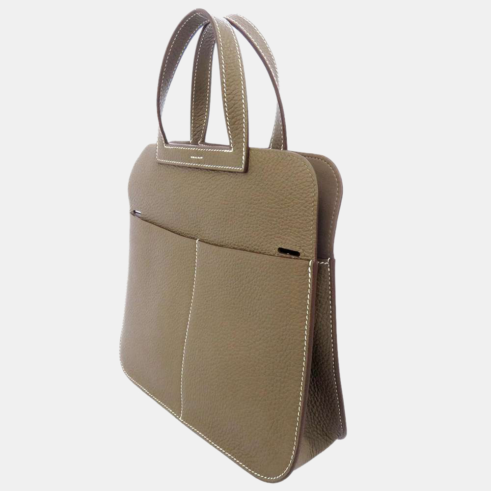 

Hermes Grey Taurillon Clemence Leather Halzan 25 Tote Bag