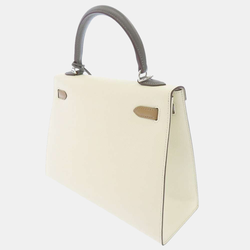 

Hermes Tricolor Epsom Leather Palladium Hardware Kelly 25 Sellier Bag, Cream
