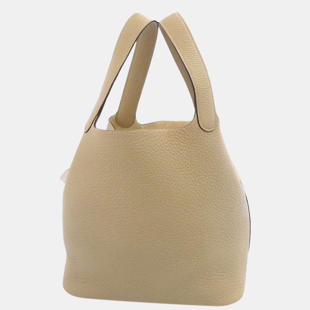 Pre-owned Hermes Beige Taurillon Clemence Leather Picotin Lock Mm Tote ...