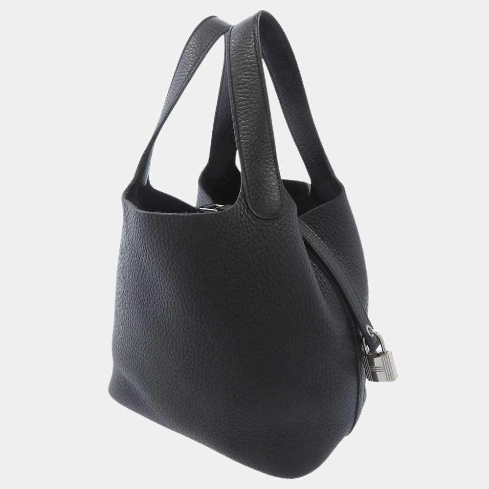 

Hermes Black Taurillon Clemence Leather Picotin Lock PM Tote Bag
