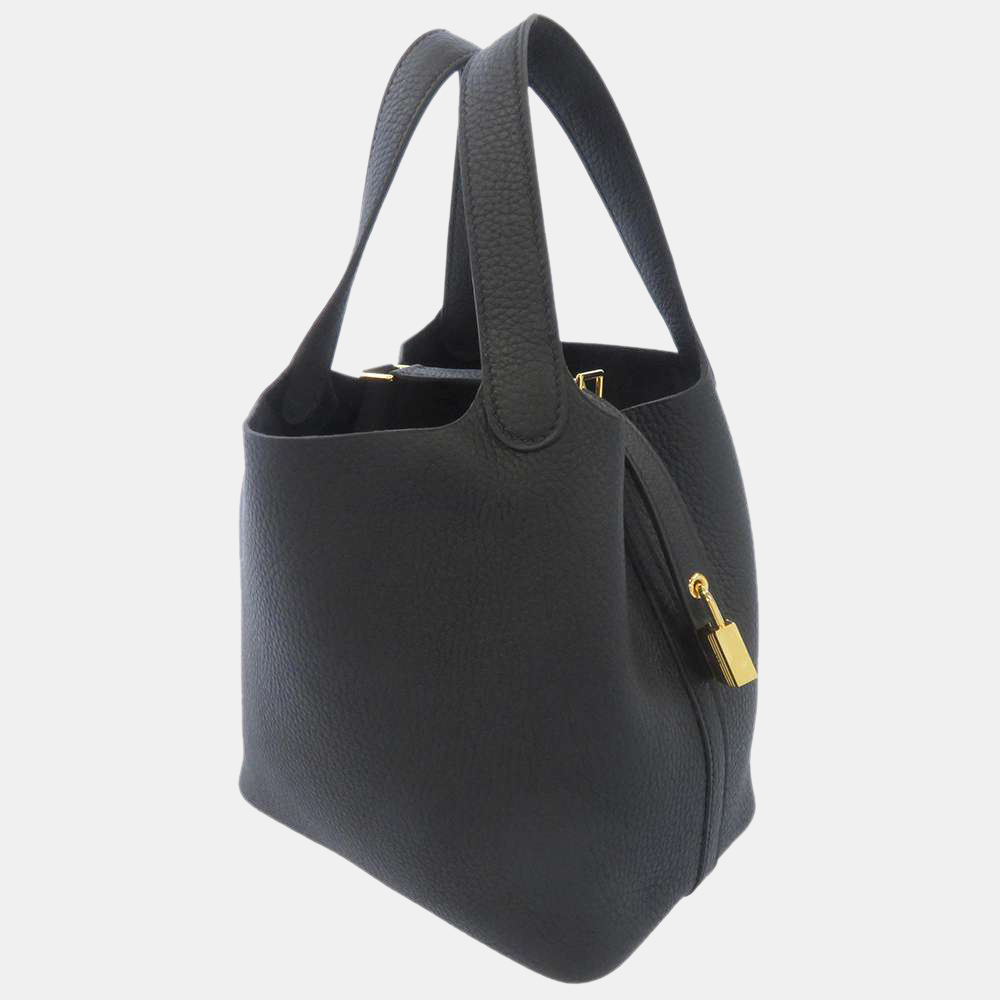 

Hermes Black Taurillon Clemence Leather Picotin Lock PM Tote Bag