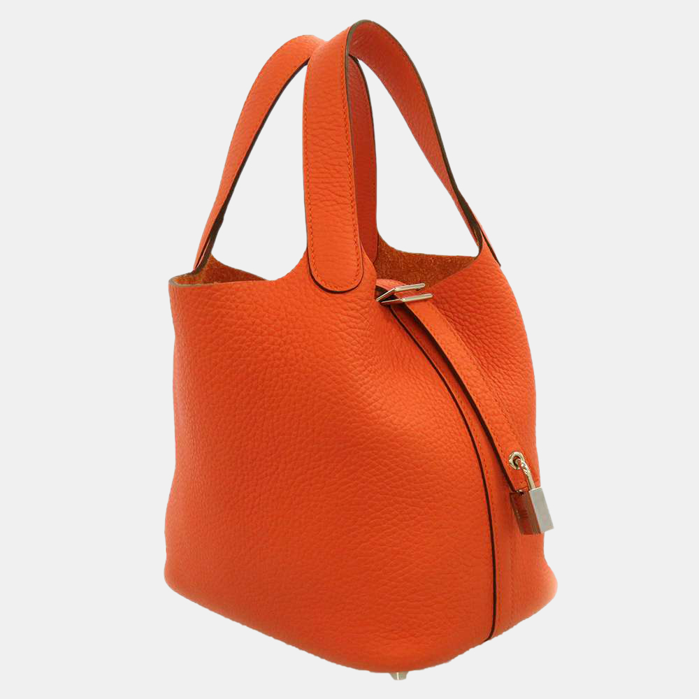 

Hermes Orange Taurillon Clemence Leather Picotin Lock PM Top Handle Bag