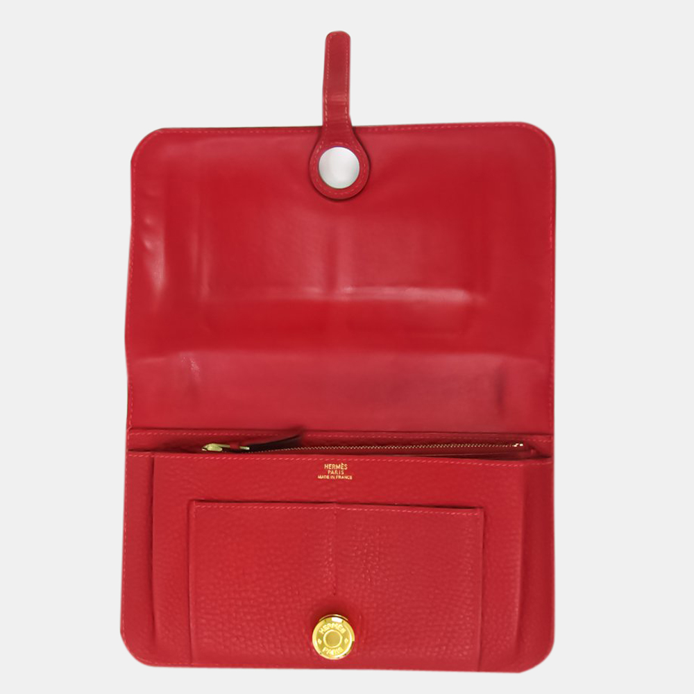 

Hermes Dogon GM Unisex Togo Leather Long Wallet (bi-fold) Rouge Garance BF550296, Red