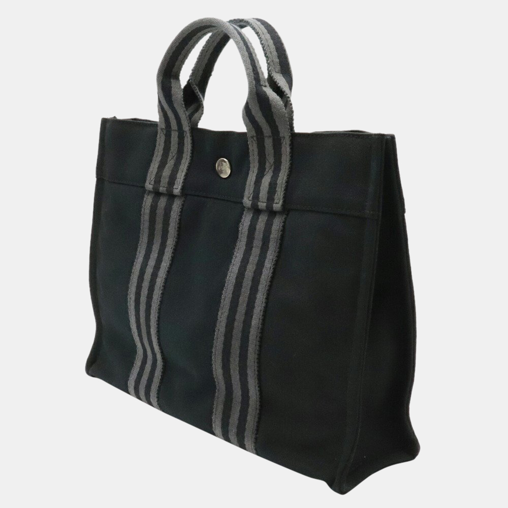 

Hermes Four Tote PM Bag Handbag Canvas Black Gray