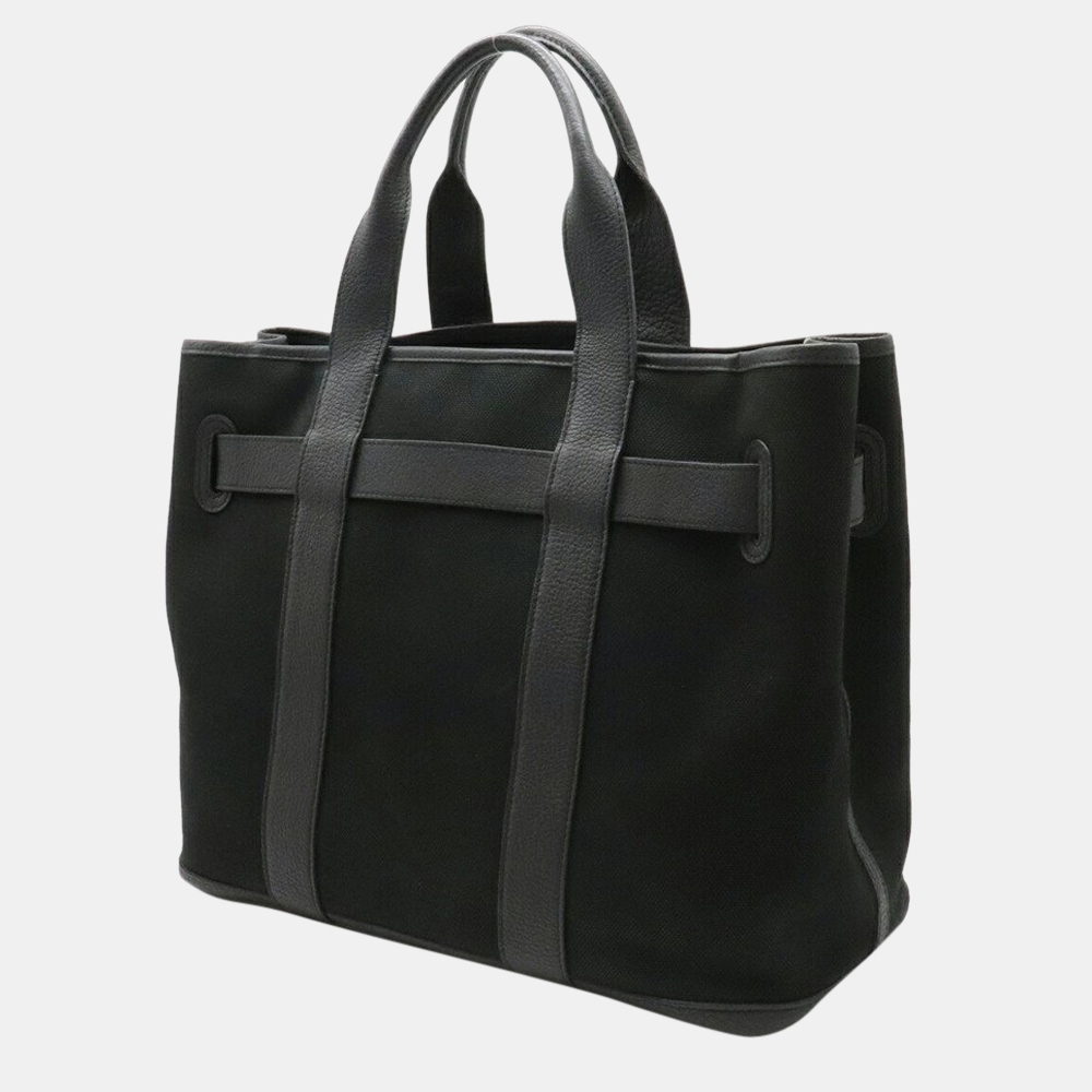 

Hermes Petite Centure MM Tote Bag Handbag Canvas Leather Black J Stamp