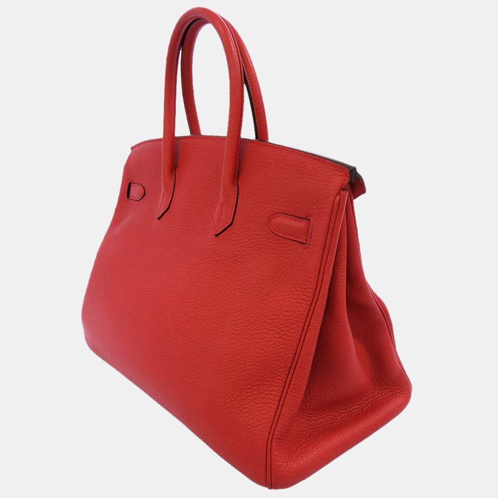 

Hermes Rouge Casaque Taurillon Clemence Birkin 35 Bag, Red