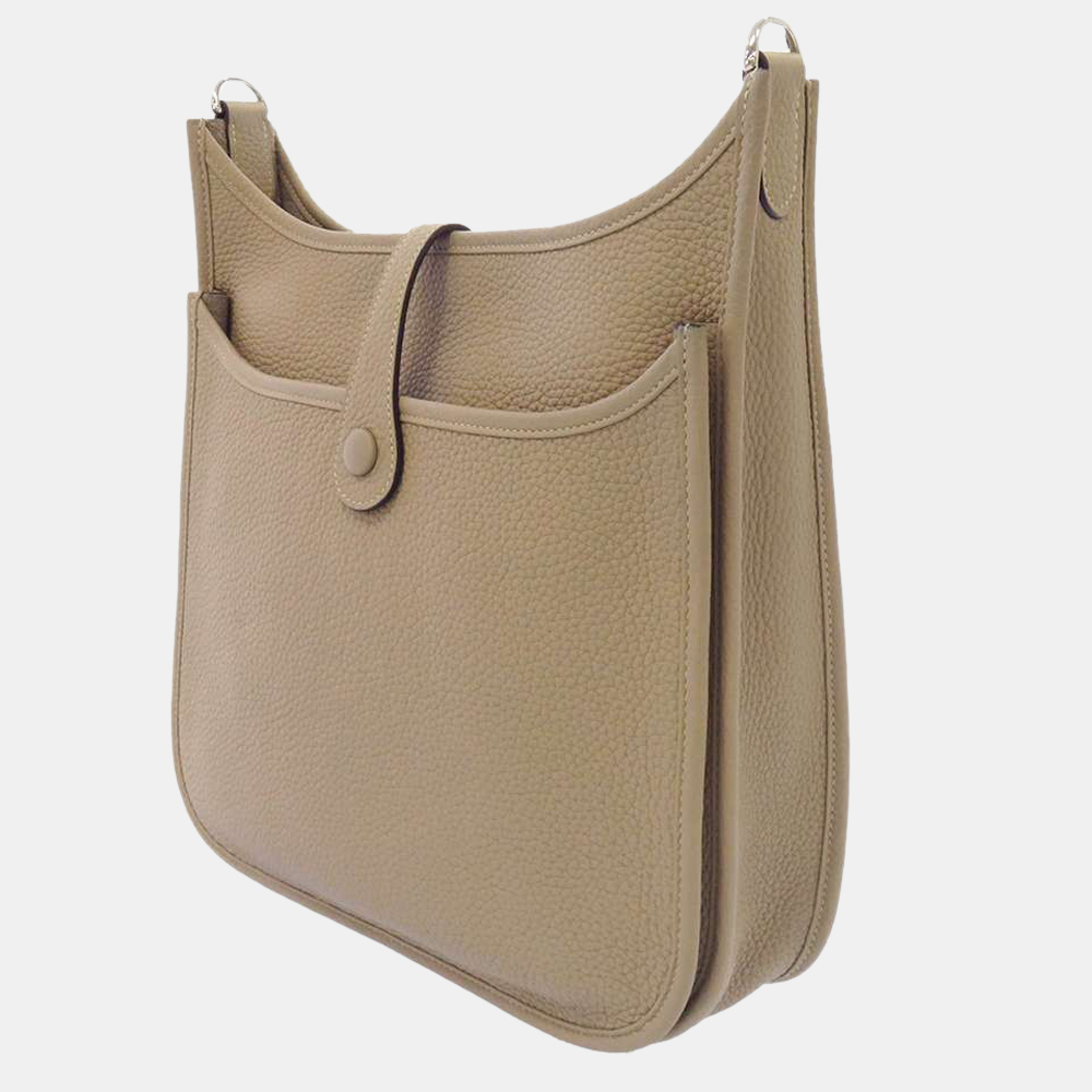

Hermes Gris Tourterelle Taurillon Clemence Evelyn 3 PM Bag, Cream