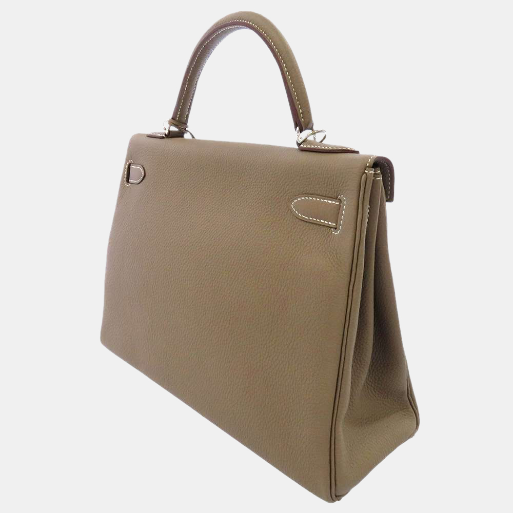 

Hermes Etoupe Togo Leather Inside Kelly 32 Bag, Beige