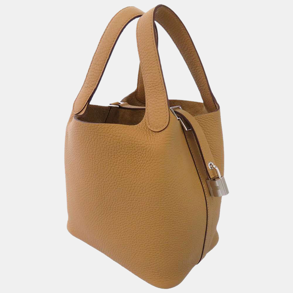 

HERMES Picotin Lock Biscuit Taurillon Clemence Leather PM Bag, Tan