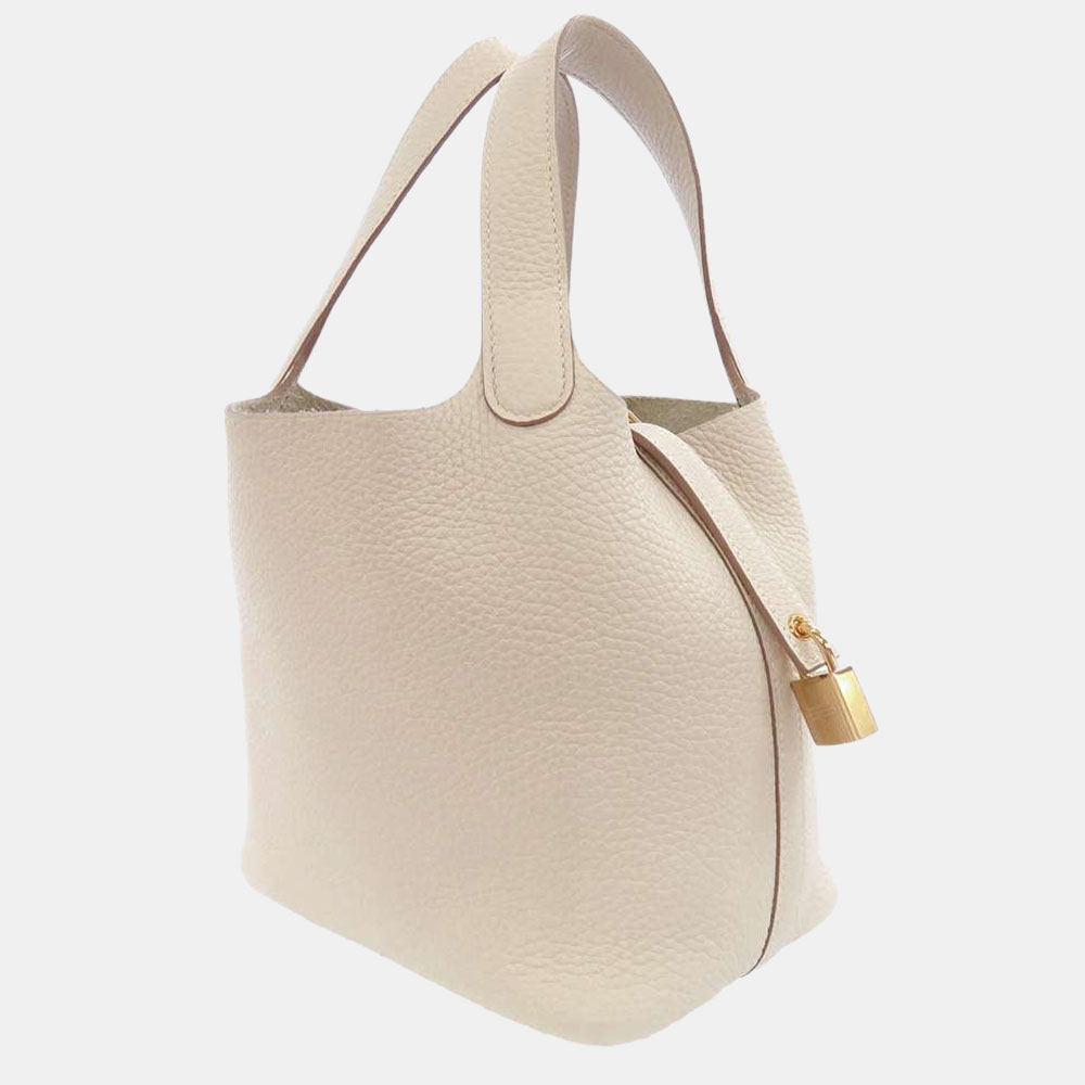 

Hermes White Taurillon Clemence Leather Picotin Lock PM Tote Bag