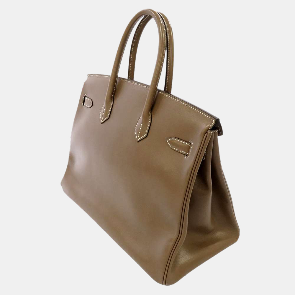 

Hermes Brown Tadelakt Leather Palladium Hardware Birkin 35 Bag