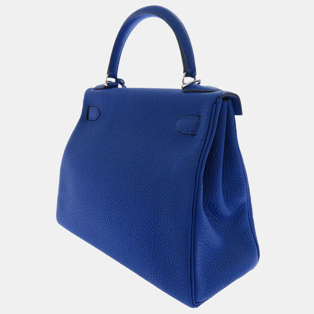 

Hermes Blue Taurillon Clemence Leather Palladium Hardware Kelly 28 Bag
