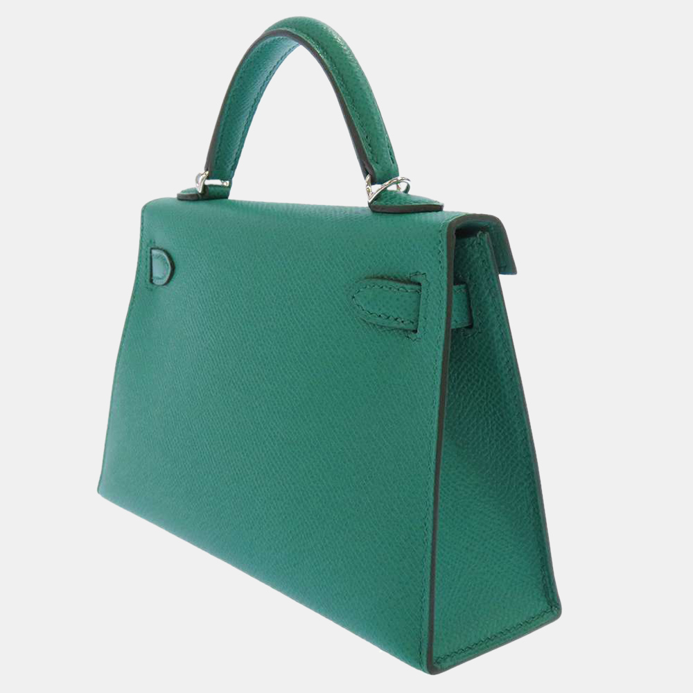 

Hermes Green Epsom Leather Palladium Hardware Mini Kelly II Sellier Top Handle Bag