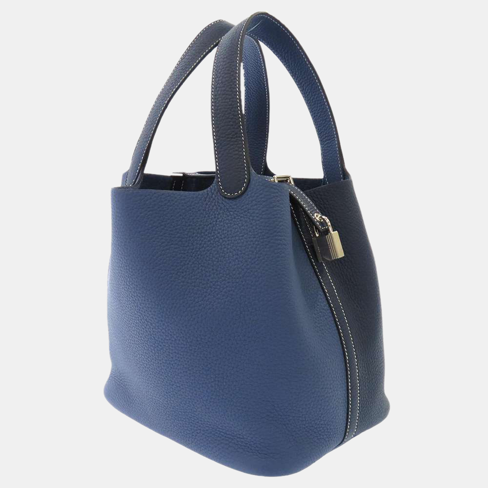 

Hermes Blue Taurillon Clemence Leather Picotin Lock MM Tote Bag