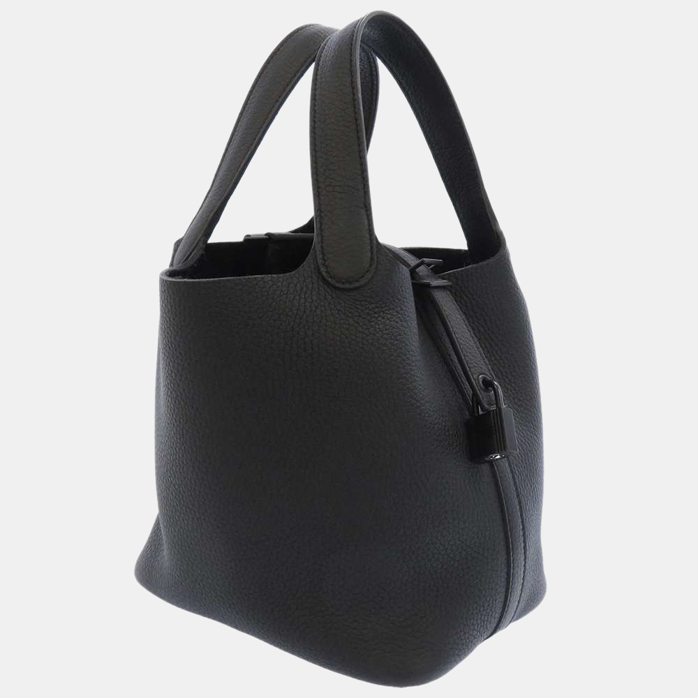 

Hermes Black Monochrome Taurillon Clemence Leather Picotin Lock PM Tote Bag