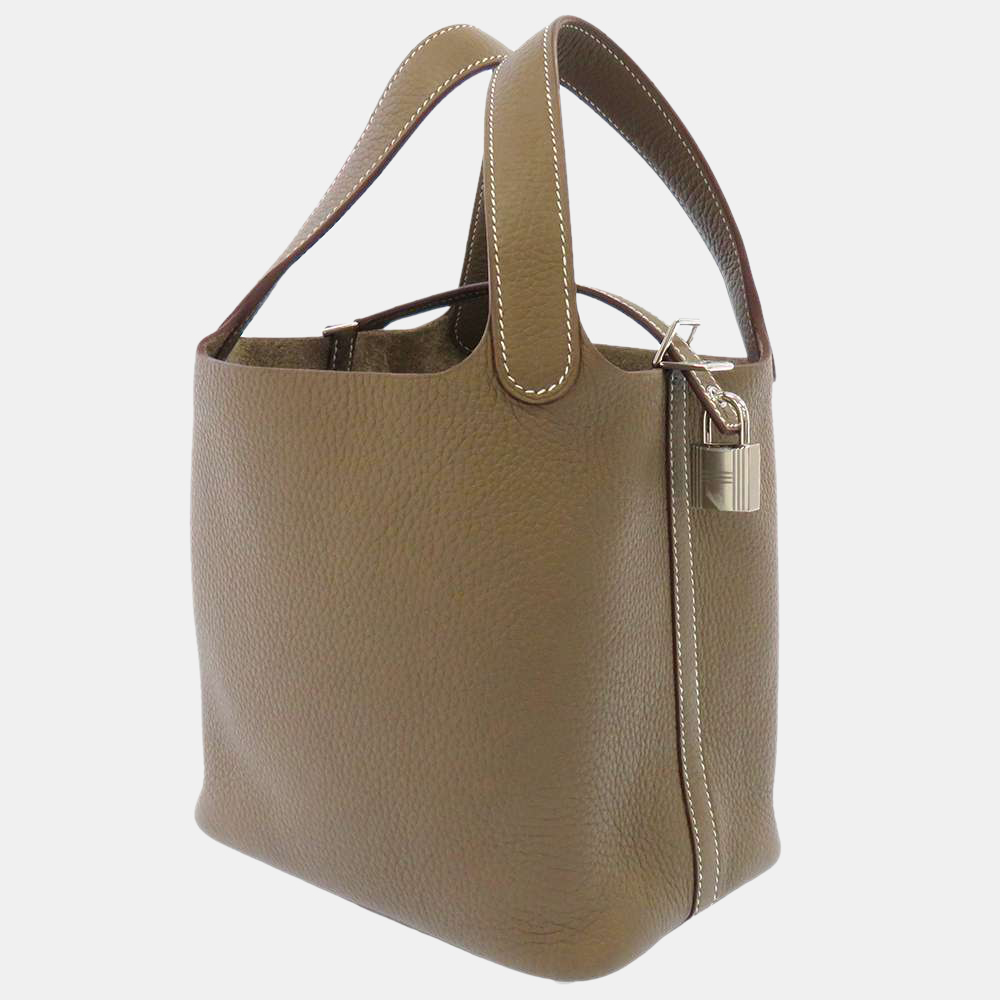 

Hermes Brown Taurillon Clemence Leather Picotin Lock PM Tote Bag